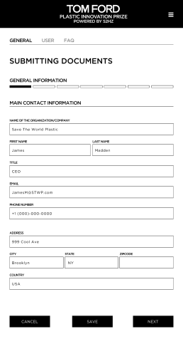 Tom ford general information entry form.